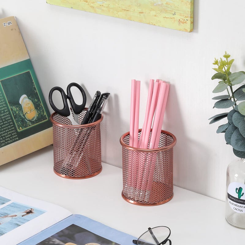 PAG Pencil Holder for Desk, 2 Pack Desktop Pen Cup, Office Supplies Rose Gold Desk Organizers and Accessories Organization, Makeup Brush Holder, Copper - Image 5